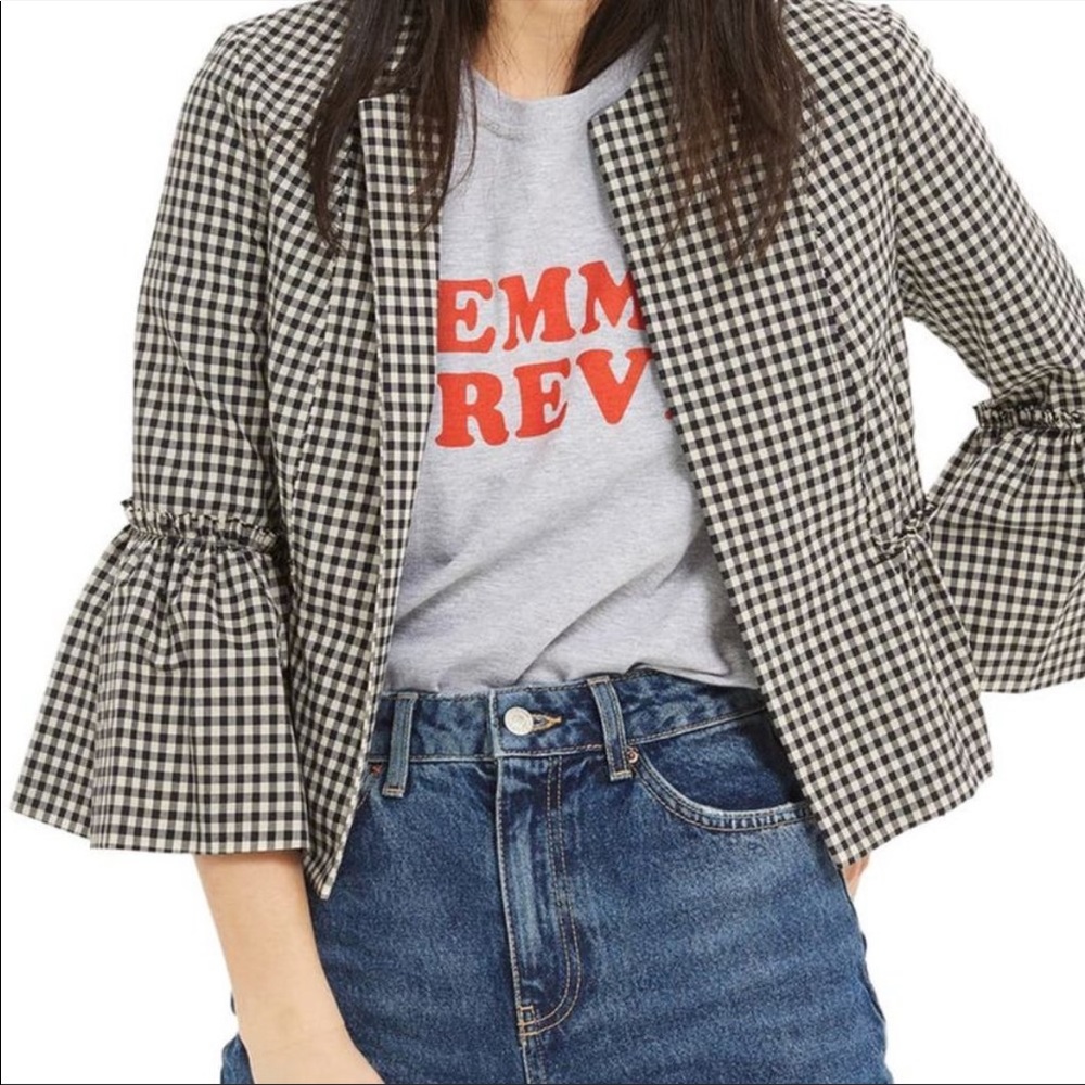 Topshop Cropped Gingham Jacket